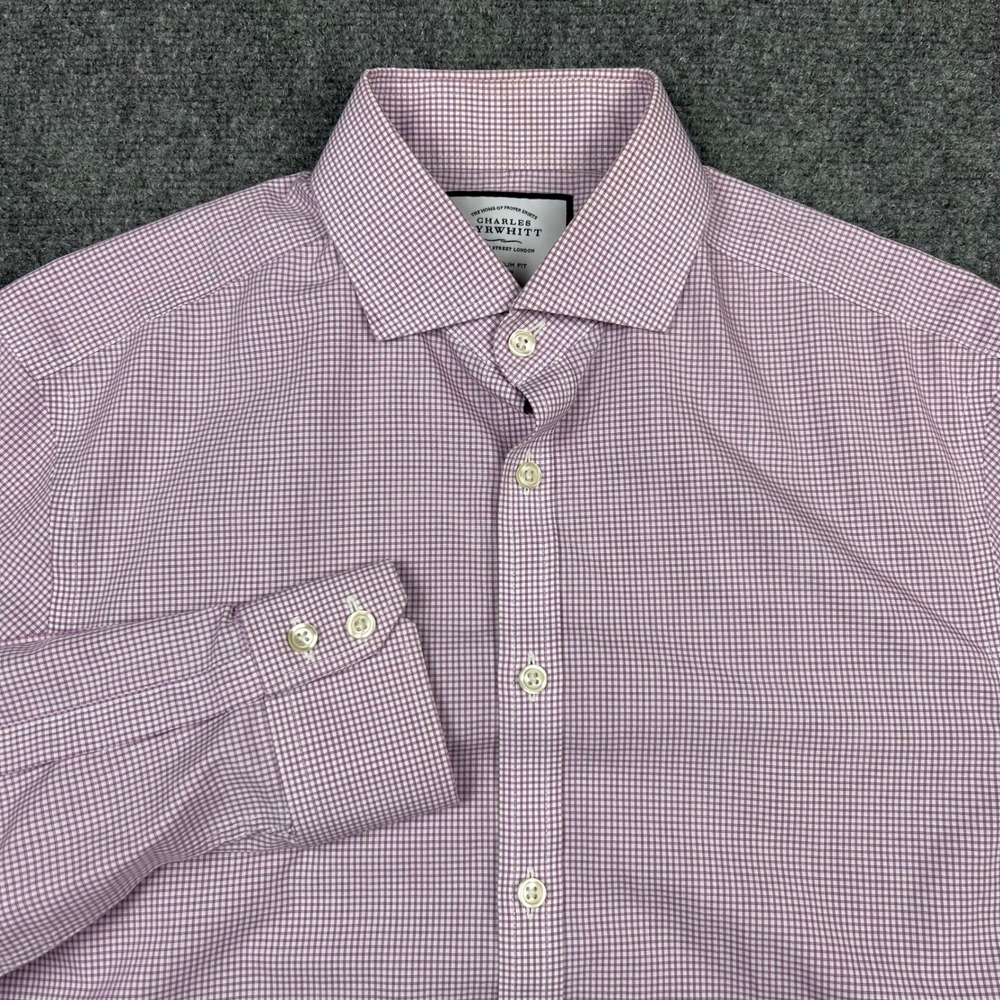 Charles Tyrwhitt Dress Shirt Mens 15.5/34 Purple Check Extra Slim Fit Non-Iron